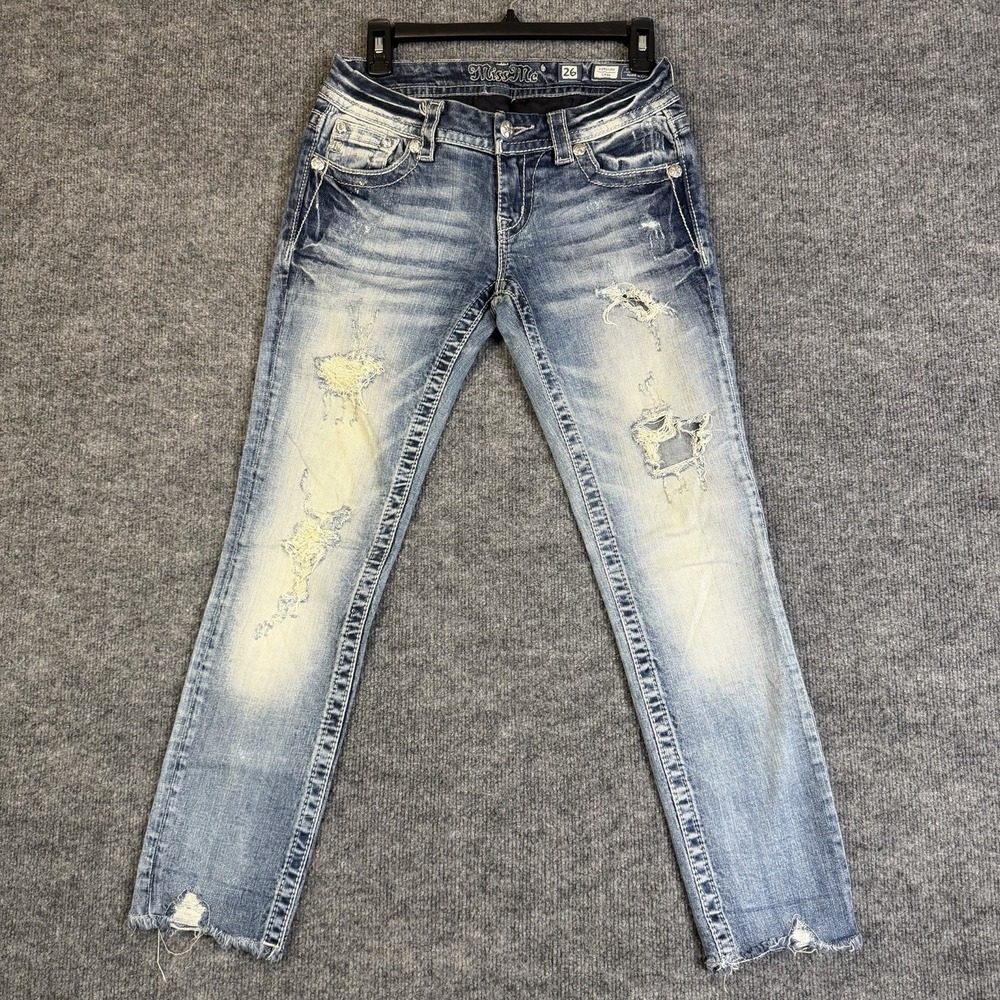 Miss Me Jeans Women Size 26 Signature Crop Distressed Stretch Raw Hem (28x27)